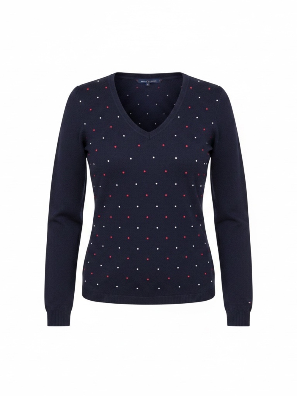 Tommy Hilfiger XS navy red‎ & white dots v neck 100% cotton long sleeve sweater